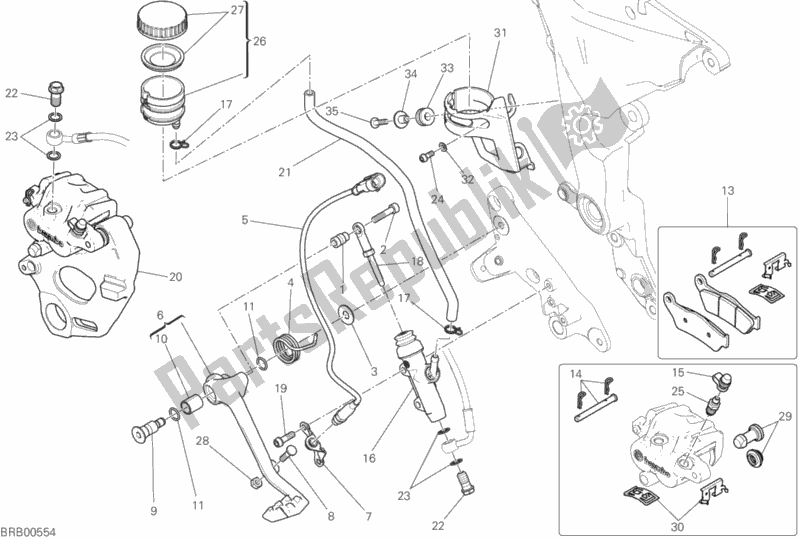 All parts for the Rear Braking System of the Ducati Multistrada 950 Thailand 2017